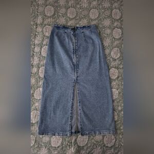 Denim Midi Skirt with Front Slit